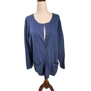 Eileen Fisher Cardigan Women L One Button Merino Wool Quiet Luxur Sweater